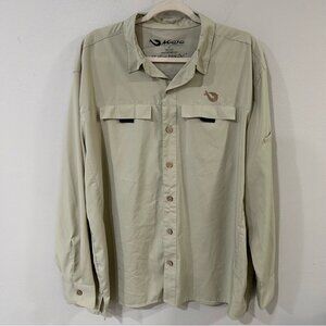 Mojo Men’s Tan Green Casual Button Down Fishing Shirt Outdoor Breathable Large